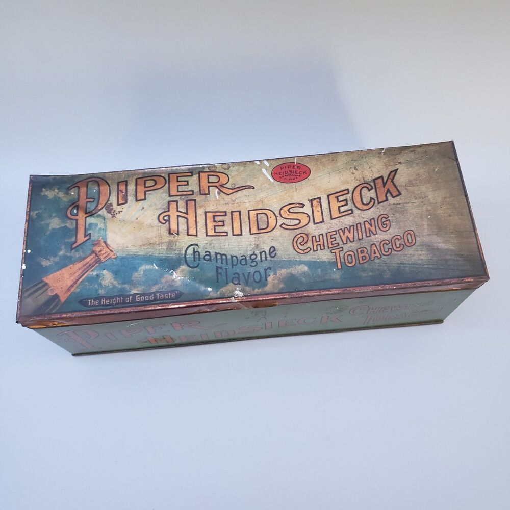 Vintage Piper Heidsieck Chewing Tobacco Tin Hinged Box Art Nouveau 1910